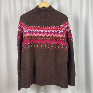 Lou & Grey XL Wool Blend Fair Isle Turtleneck Sweater Chunky Warm Retro